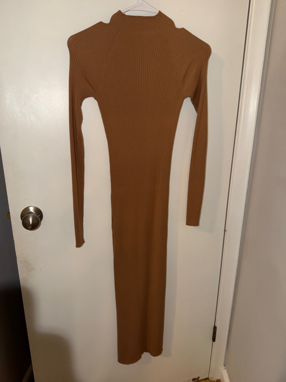 Wilfred Camel Ribbed Maxi Dress with Mock Neck